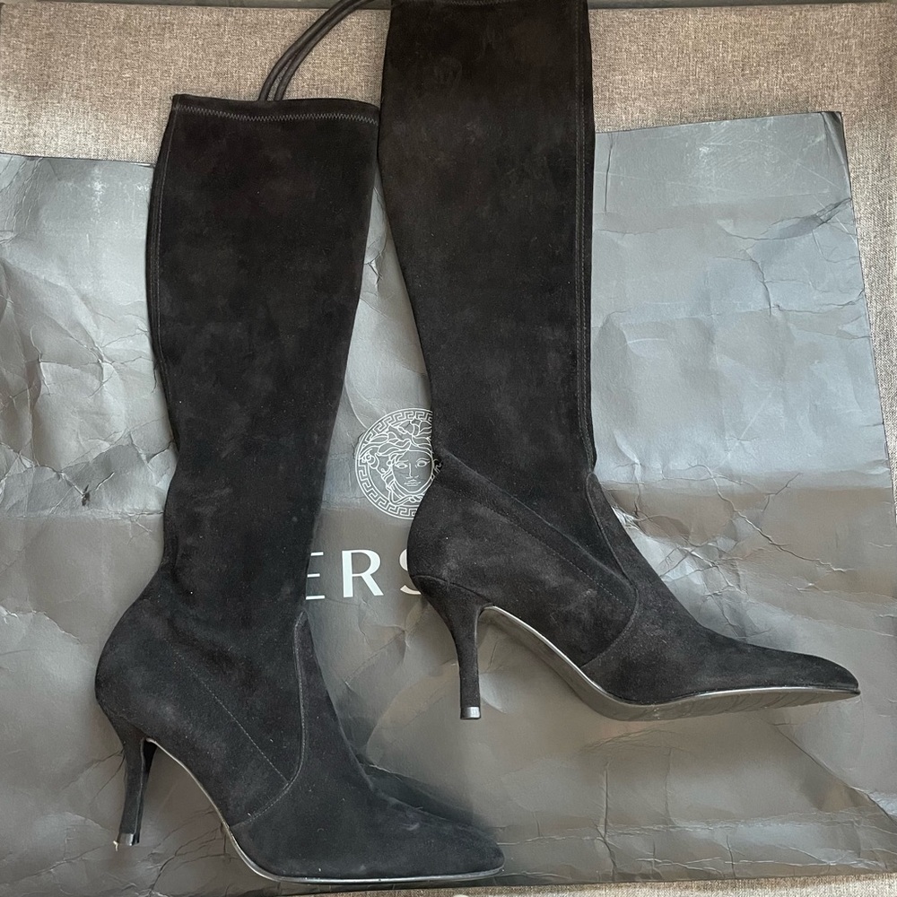 Stuart Weitzman Classic Black Suede Heeled Boots